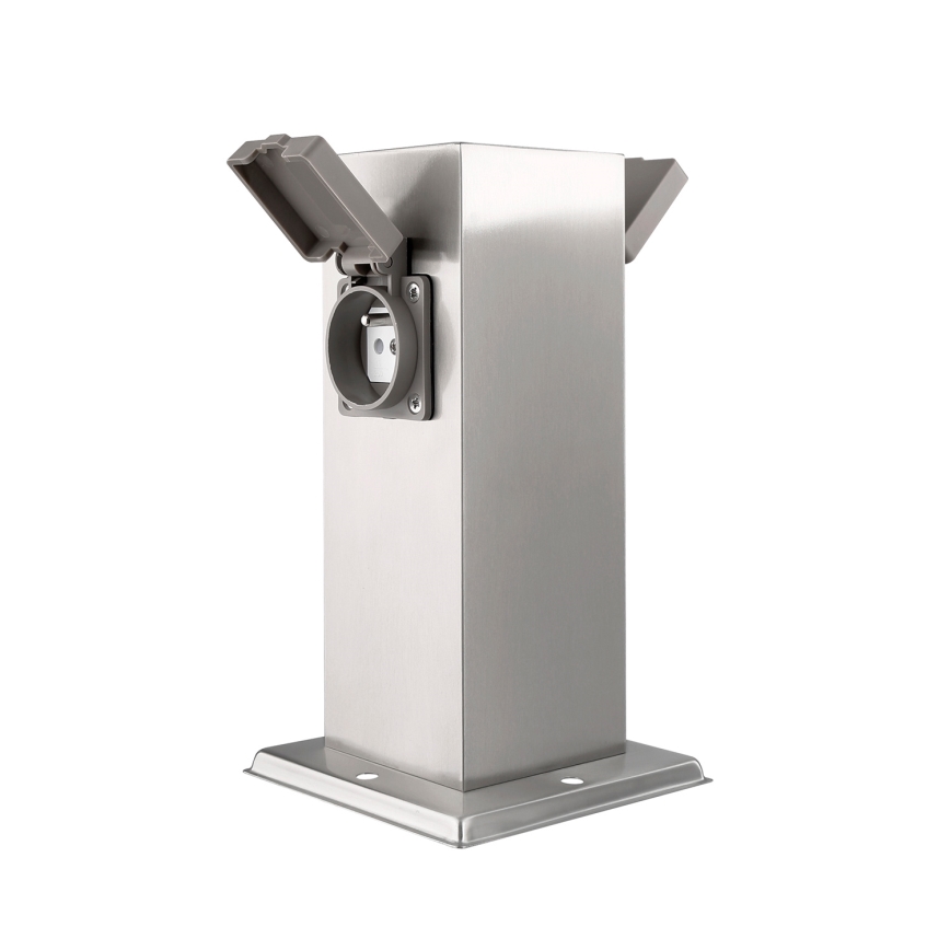 Außensteckdosensäule 2-fach 230V IP44 mattchrom eckig