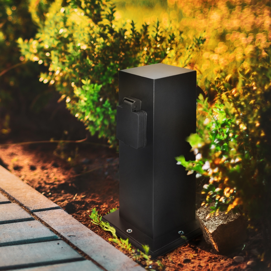 Außensteckdosensäule 2-fach 230V IP44 schwarz, eckig
