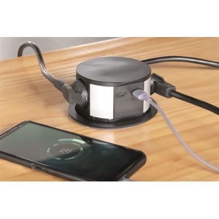 Solight PP100USBC-B – Steckdosenleiste für Tischplatte 3x230V + 2xUSB schwarz