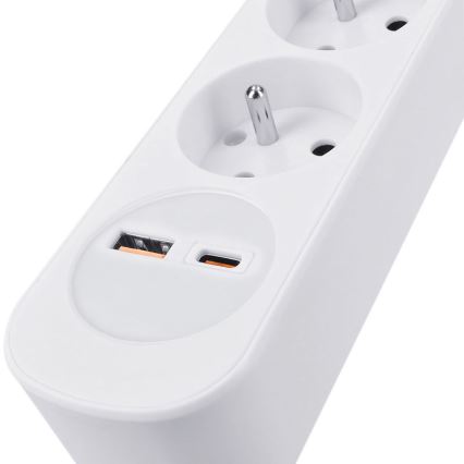 Steckdosenleiste mit Schalter, 3‑fach, mit USB‑A- und USB‑C‑Ladeanschlüssen, 3 m