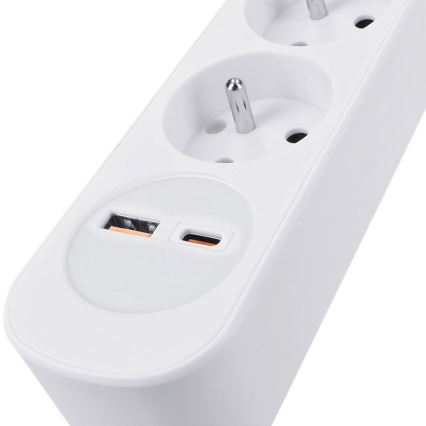 Verlängerungskabel 5 m mit Schalter, 3 Steckdosen und USB-A-/USB-C-Ladeanschlüssen