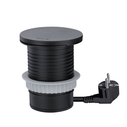 Einbausteckdose mit 10 W kabellosem Laden, 1x Steckdose + USB-A & USB-C, schwarz