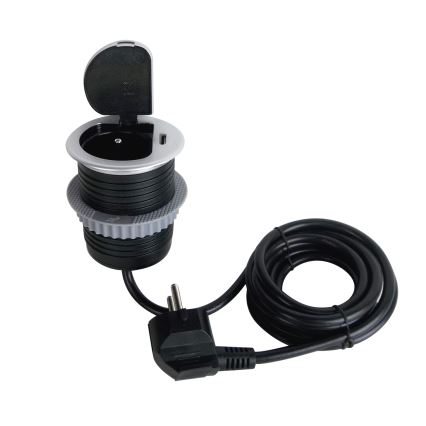Steckdosenleiste für Tischplatte 1x230V + USB-C Power Delivery silbern/schwarz
