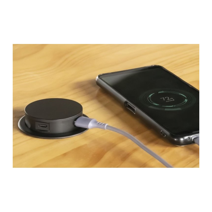 Steckdosenleiste für Tischplatte 3x230V + 2xUSB schwarz