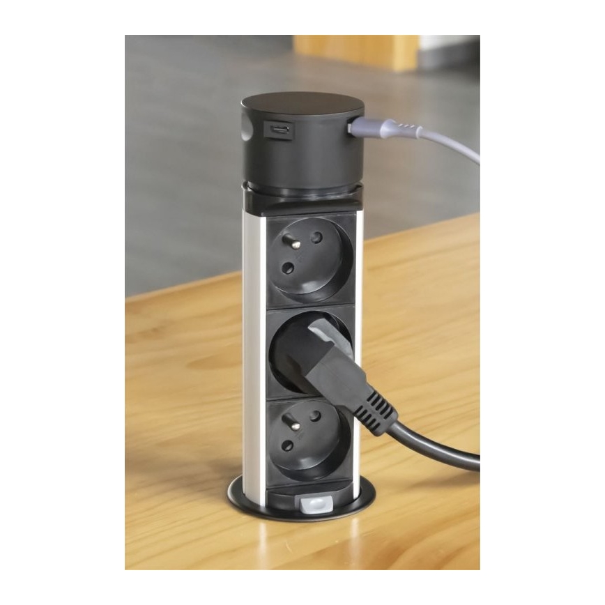 Steckdosenleiste für Tischplatte 3x230V + 2xUSB schwarz