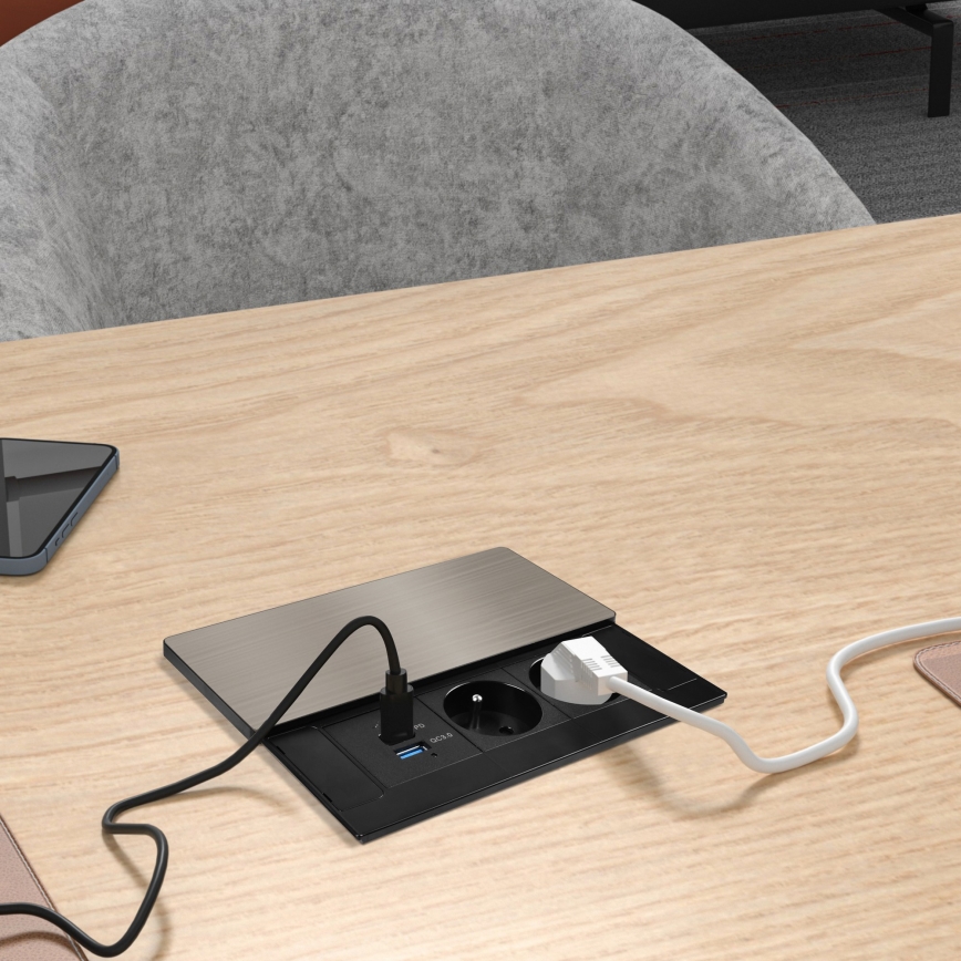 Einbausteckdose 65 W, 2 Steckdosen + USB-A + USB-C