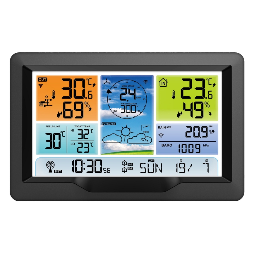 Professionelle Wetterstation mit Farb-LCD-Display und Wecker 5V/2xAA + 3xAA