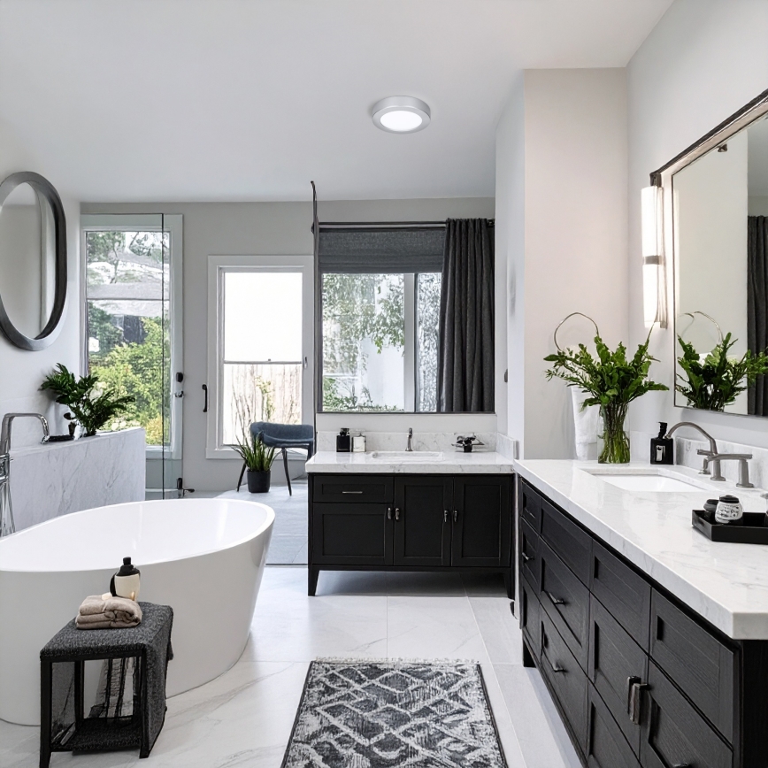 LED-Deckenpanel 2-in-1 (Aufputz-/Einbau-Panel), 12 W, 230 V, 3000/4000/6000 K, Ø17 cm, IP54, silber