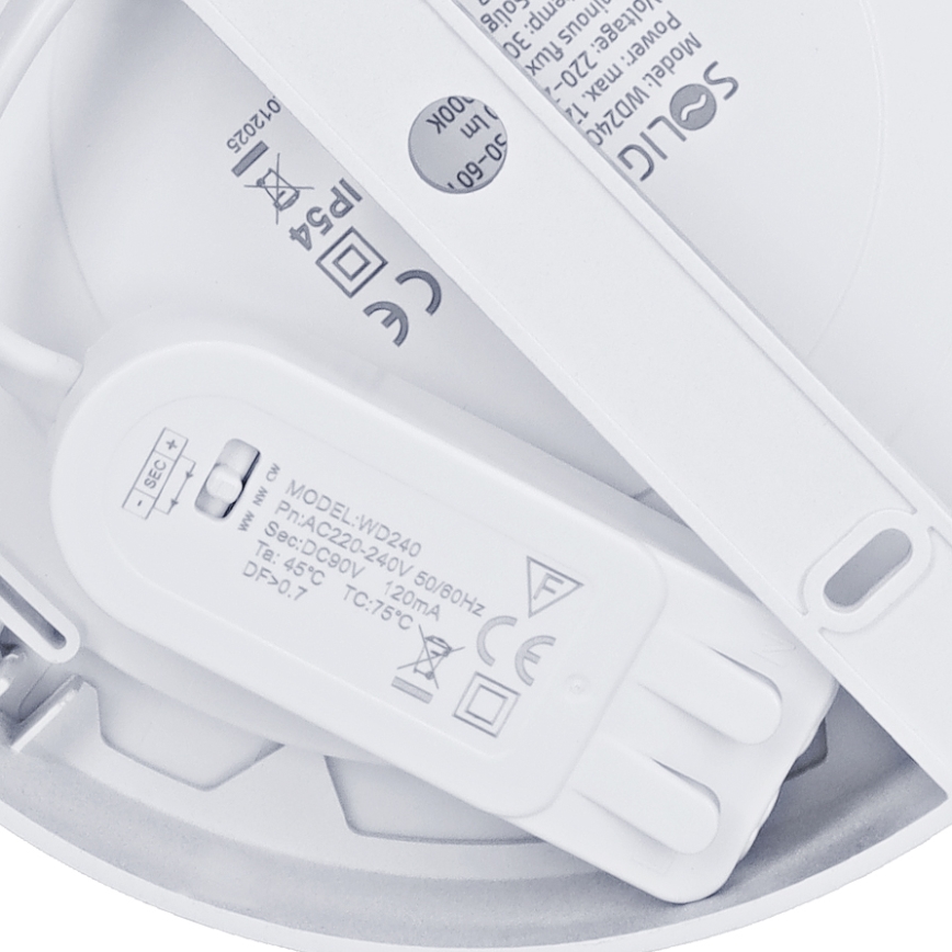 LED-Deckenpanel 2-in-1 (Aufputz-/Einbau-Panel), 12 W, 230 V, 3000/4000/6000 K, Ø17 cm, IP54, silber