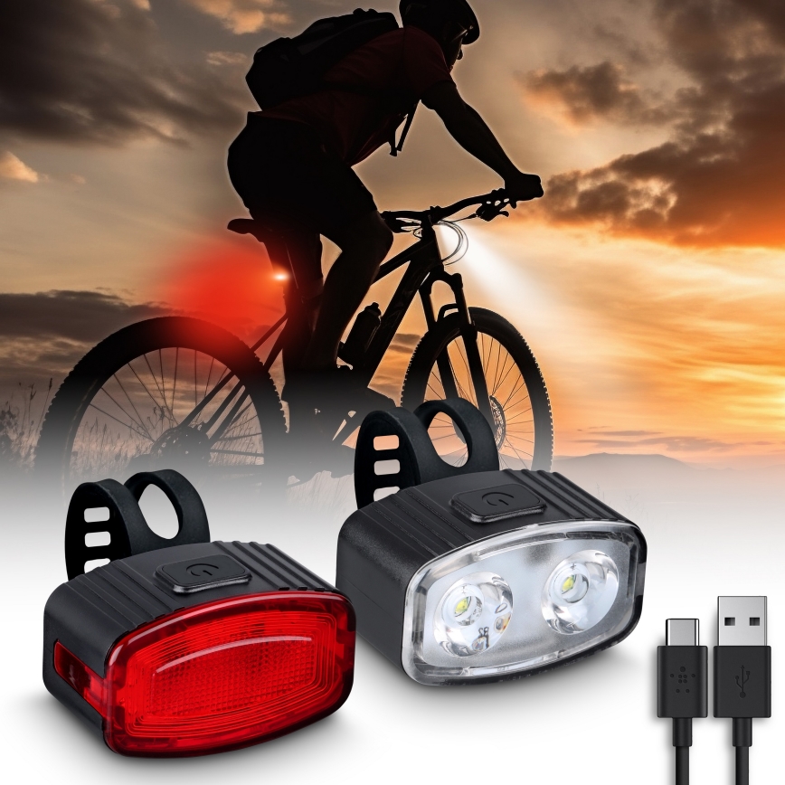 SET 2x Dimm- und aufladbare LED-Fahrradleuchte 350mAh IP44 rot/weiß
