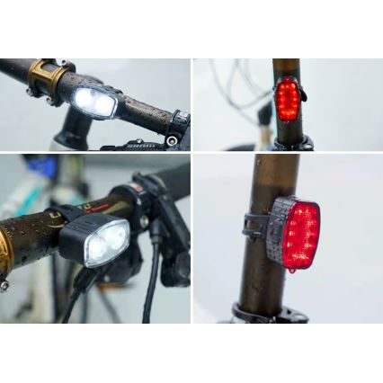 SET 2x Dimm- und aufladbare LED-Fahrradleuchte 350mAh IP44 rot/weiß