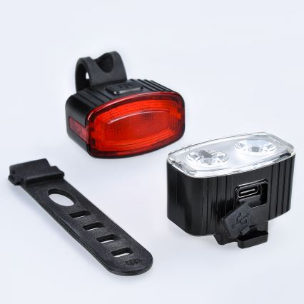SET 2x Dimm- und aufladbare LED-Fahrradleuchte 350mAh IP44 rot/weiß
