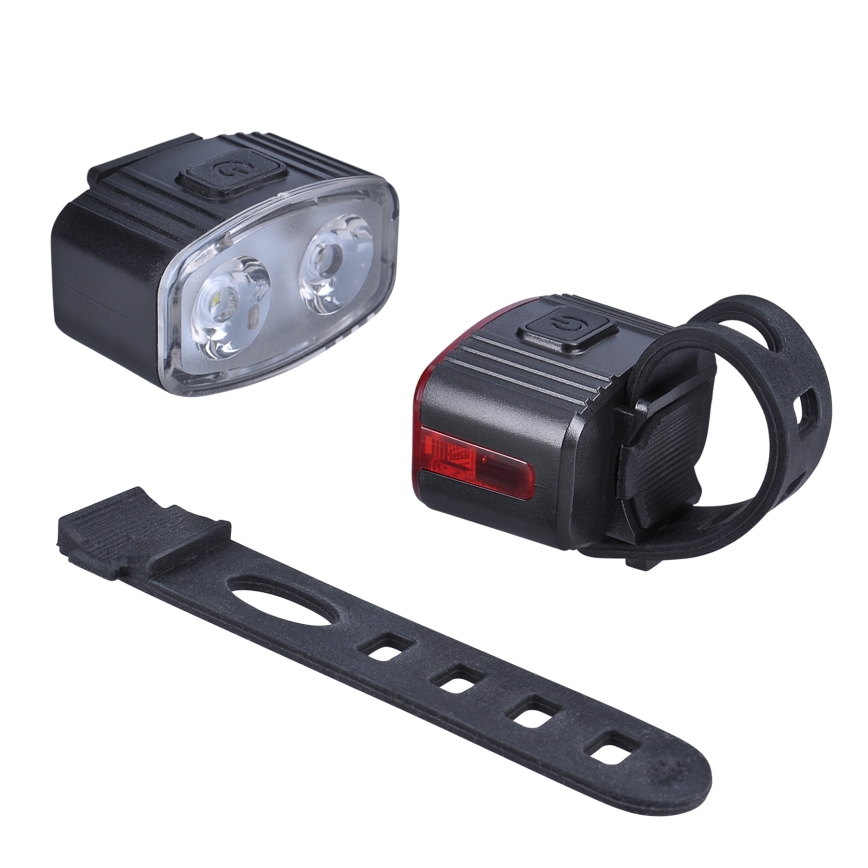 SET 2x Dimm- und aufladbare LED-Fahrradleuchte 350mAh IP44 rot/weiß