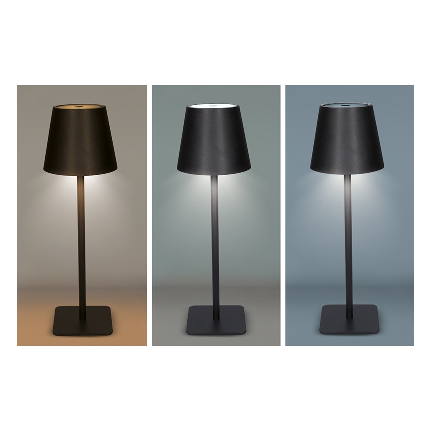 Dimmbare, wiederaufladbare Touch-LED-Tischlampe LUCCA, 3,7 V, 3000/4000/6500 K, 2000 mAh, schwarz