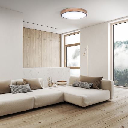 LED Dimmbares Deckenleuchte IRON OAK LED/48W/230V 3000-6500K Eiche Ø 40 cm + Fernbedienung