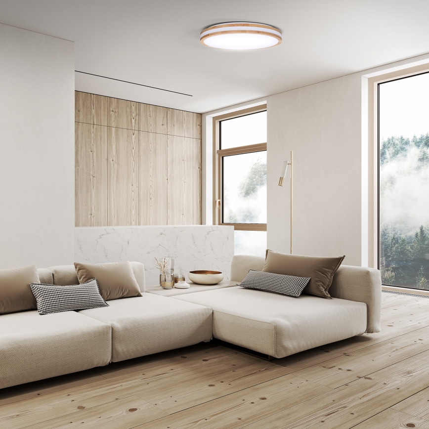 Dimmbare LED-Deckenleuchte WOODY LED/48W/230V 3000-6500K Eiche d 38 cm + Fernbedienung