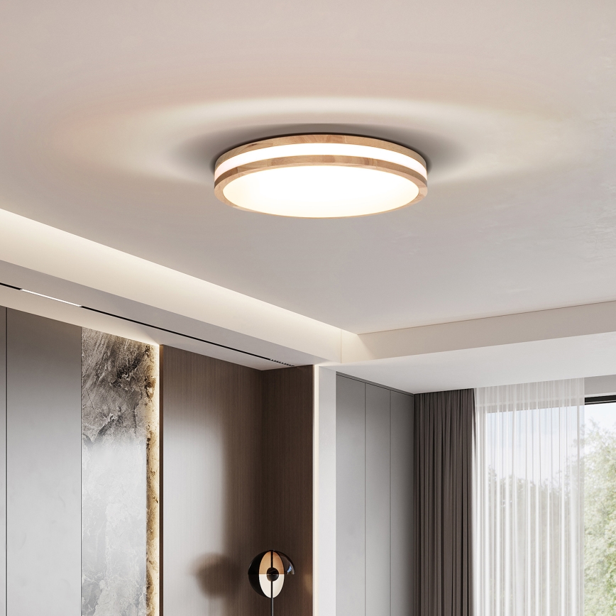 Dimmbare LED-Deckenleuchte WOODY LED/48W/230V 3000-6500K Eiche d 38 cm + Fernbedienung