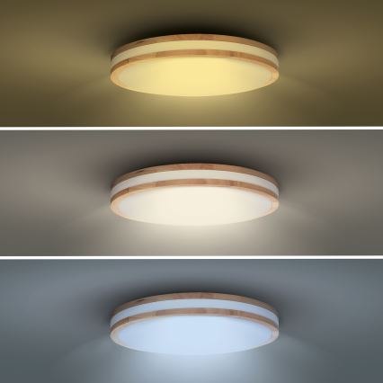 Dimmbare LED-Deckenleuchte WOODY LED/48W/230V 3000-6500K Eiche d 38 cm + Fernbedienung