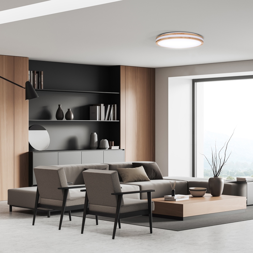 LED Dimmbares Deckenleuchte WOODY LED/48W/230V 3000-6500K Eiche Ø 38 cm + Fernbedienung