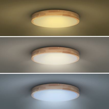 Dimmbare LED-Deckenleuchte SOLID OAK LED/48W/230V 3000-6500K Eiche d 39 cm + Fernbedienung
