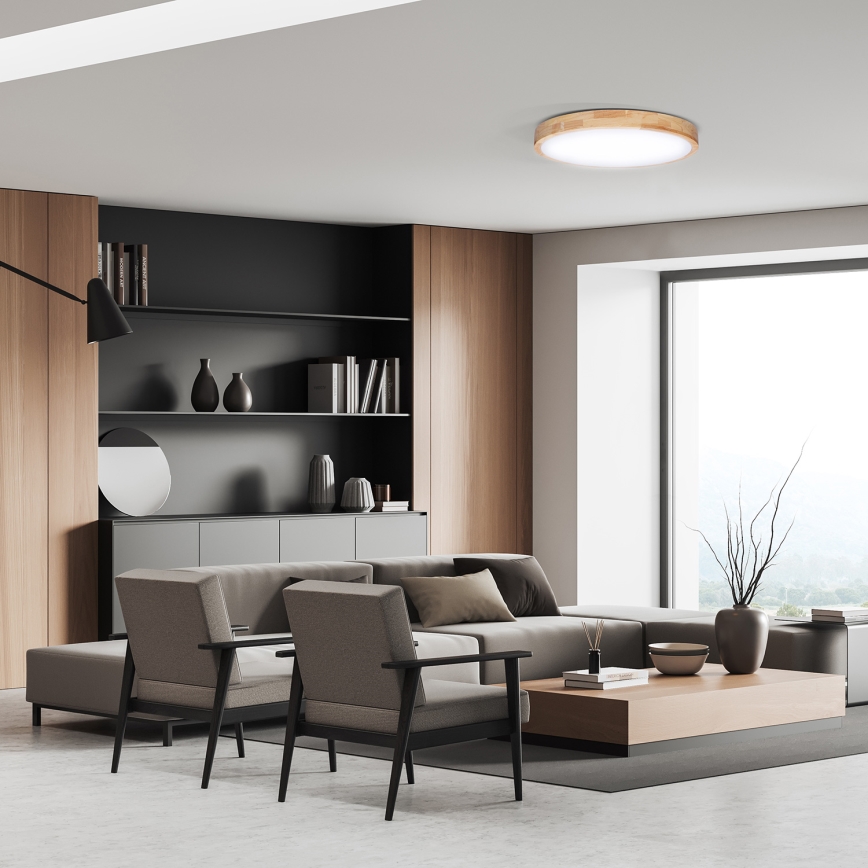 LED Dimmbares Deckenleuchte SOLID OAK LED/48W/230V 3000-6500K Eiche Ø 39 cm + Fernbedienung