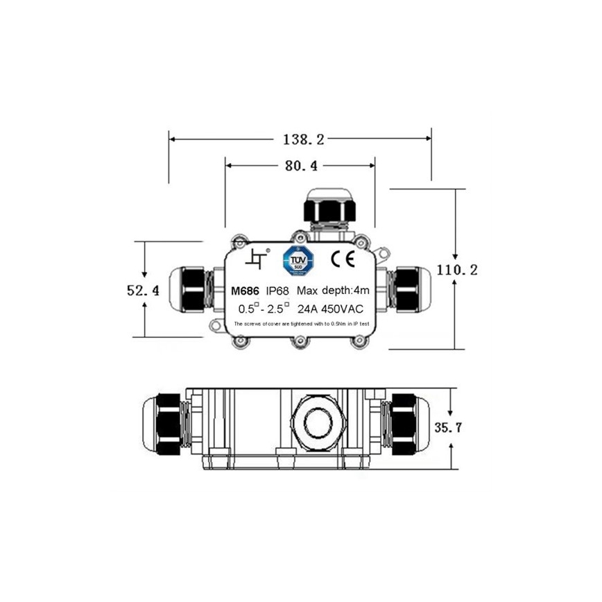 Wasserfeste Anschlussdose 24A/450V AC IP68