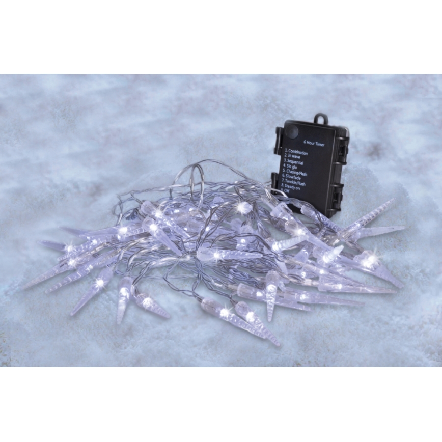 LED Weihnachtskette für Außen 8 m 50xLED/3xAA Eiszapfen IP44