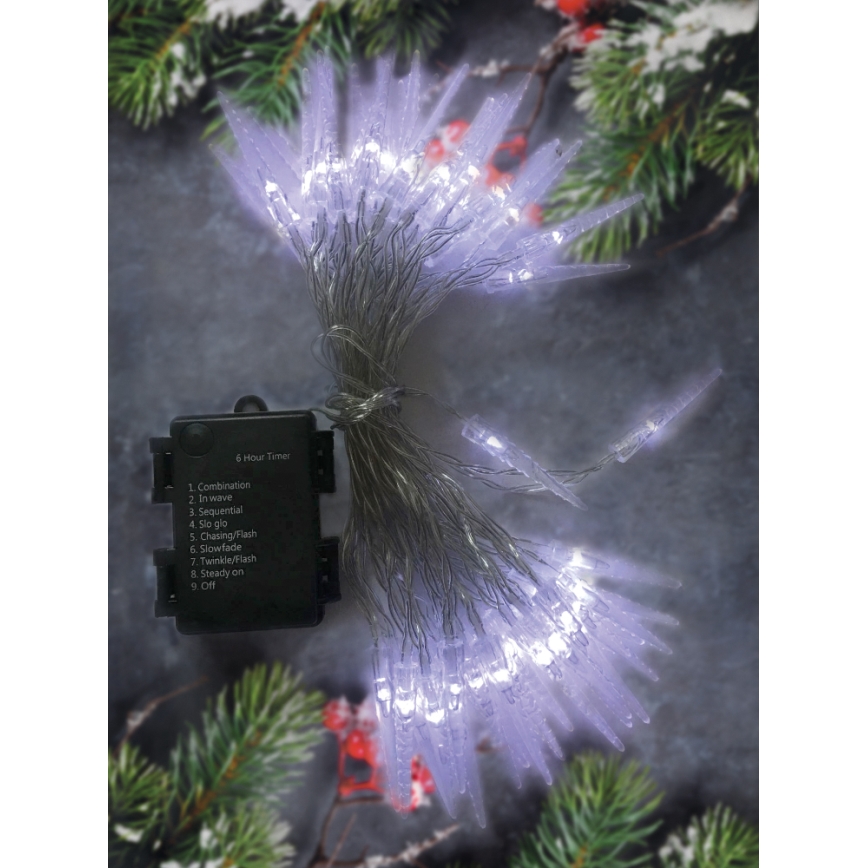 LED Weihnachtskette für Außen 8 m 50xLED/3xAA Eiszapfen IP44