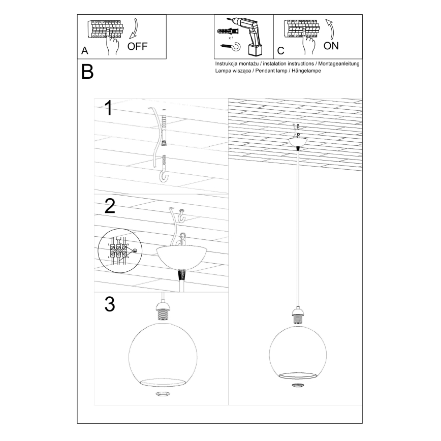 Pendelleuchte BALL an Kabel 1xE27/15W/230V, Ø 30 cm, transparent/glänzender Chrom