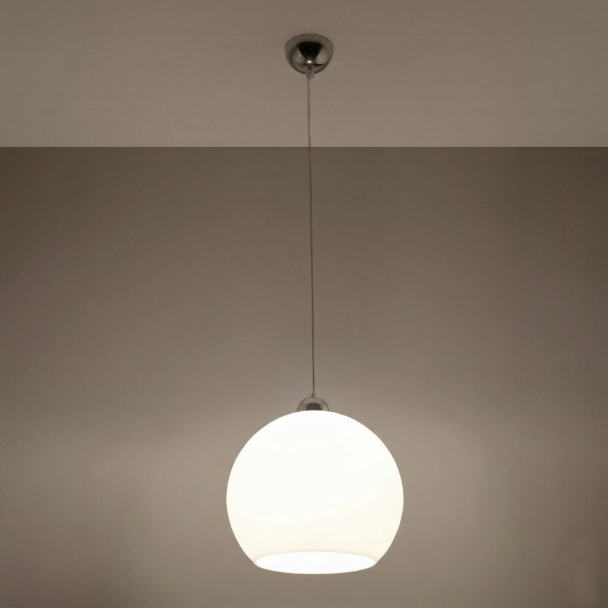 Pendelleuchte BALL an Stahlseil 1xE27/15W/230V Ø 30 cm weiß/hochglanzchrom