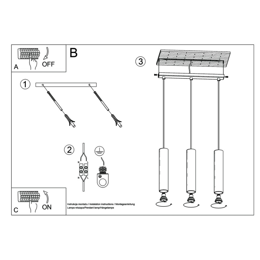 Hängeleuchte an Schnur LAGOS 3 3xGU10/10W/230V weiß