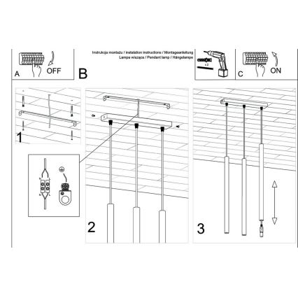 Hängeleuchte an Schnur PASTELO 3xG9/8W/230V schwarz