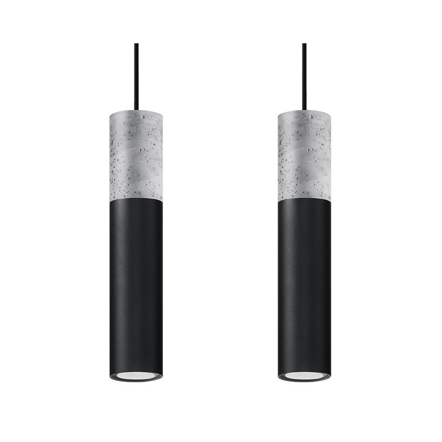 Deckenleuchte an Kabel BORGIO 2xGU10/40W/230V Beton/Metall Schwarz