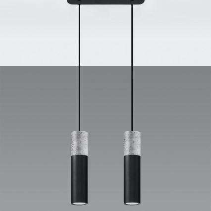 Deckenleuchte an Kabel BORGIO 2xGU10/40W/230V Beton/Metall Schwarz