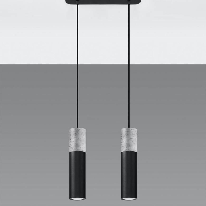 Deckenleuchte an Kabel BORGIO 2xGU10/40W/230V Beton/Metall Schwarz