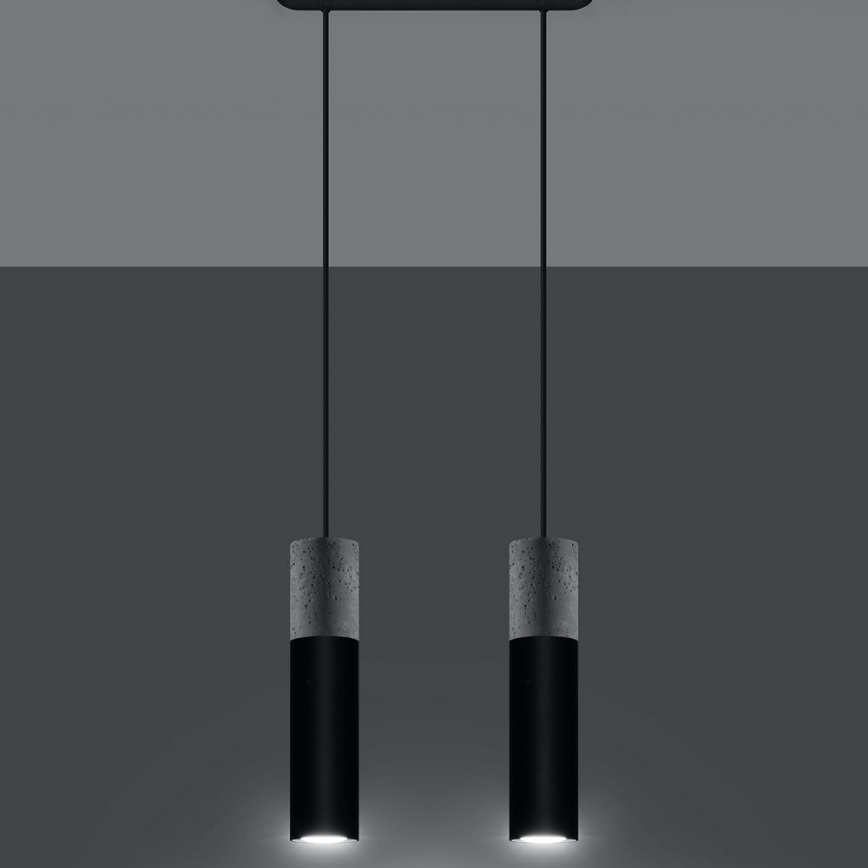 Deckenleuchte an Kabel BORGIO 2xGU10/40W/230V Beton/Metall Schwarz