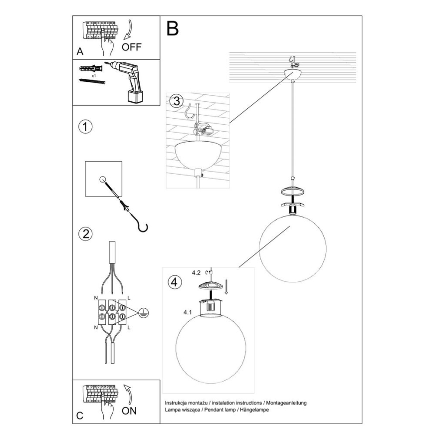 Elegante Pendelleuchte TOYA, 1xE27/60W/230V, Ø 30 cm, weiß/gold