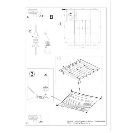 LED-Deckenleuchte LUNA 6x G13 / 8,5 W / 230 V 140 x 140 cm weiß