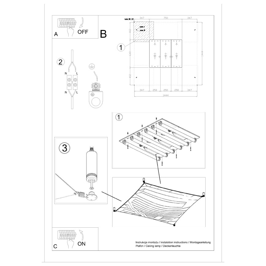 LED-Deckenleuchte LUNA 6x G13 / 8,5 W / 230 V 140 x 140 cm weiß