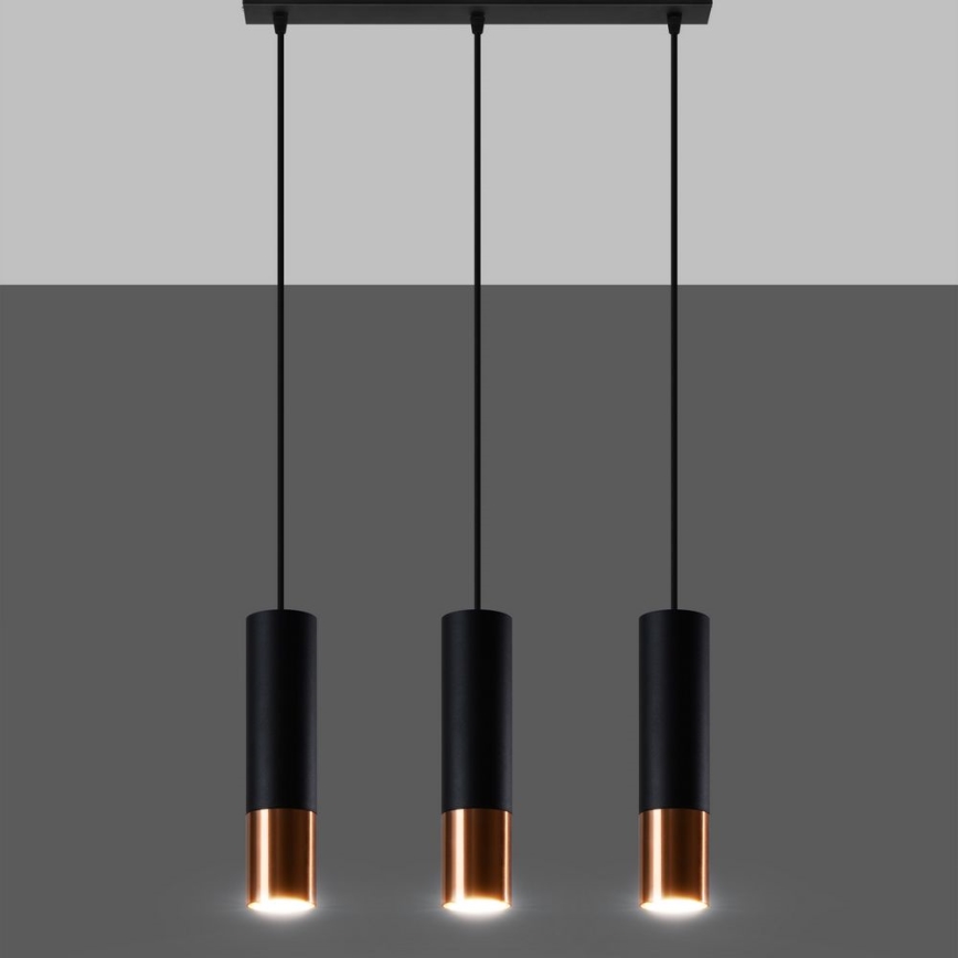 Hängeleuchte an Schnur LOOPEZ 3xGU10/10W/230V schwarz/kupfern