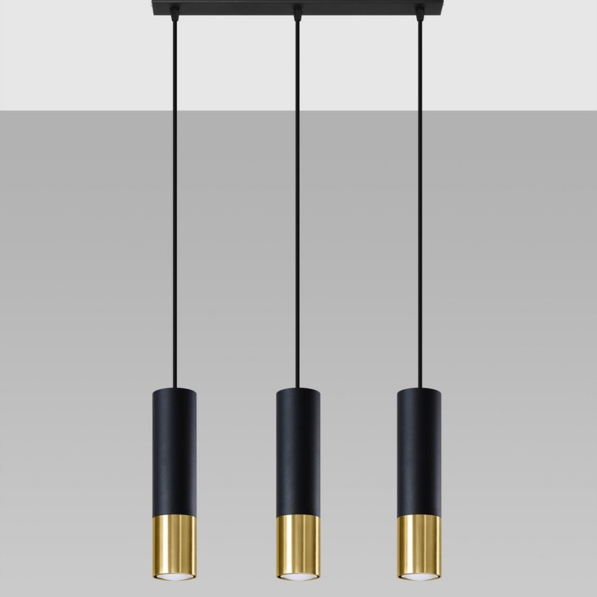 Hängeleuchte an Schnur LOOPEZ 3xGU10/10W/230V schwarz/golden