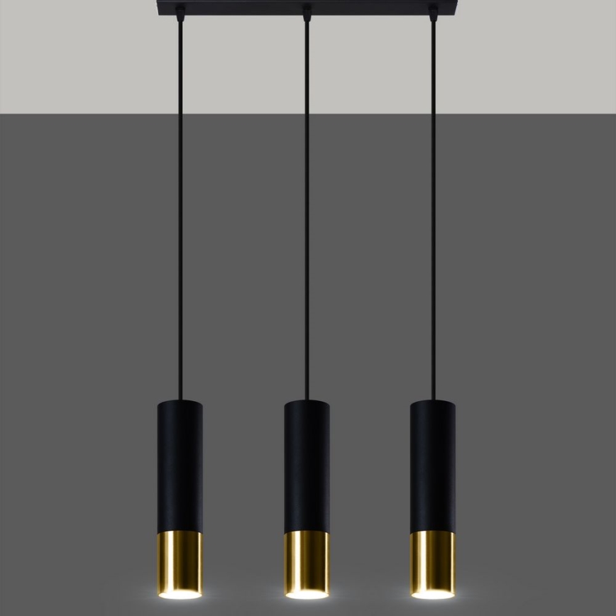 Hängeleuchte an Schnur LOOPEZ 3xGU10/10W/230V schwarz/golden