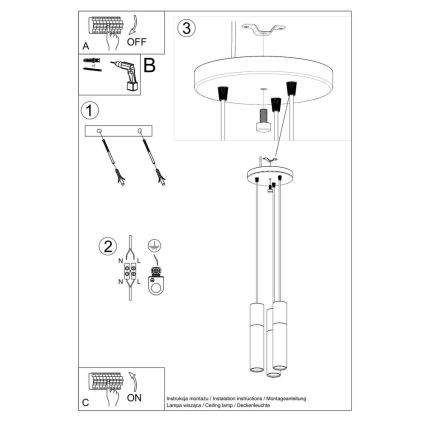 Hängeleuchte an Schnur PABLO 3xGU10/40W/230V schwarz/Buche