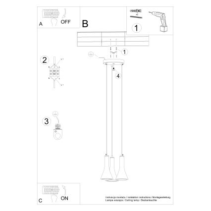 Hängeleuchte an Schnur REA 3xE14/12W/230V Beton