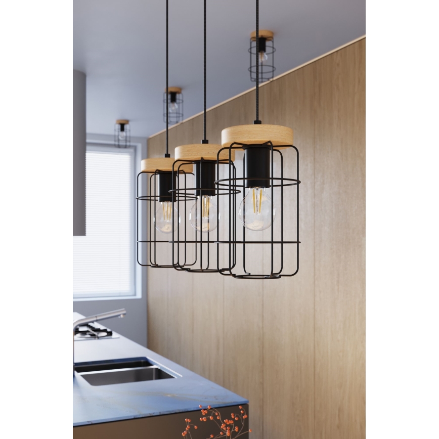 Hängeleuchte an Schnur GOTTO 1xE27/15W/230V schwarz/Buche
