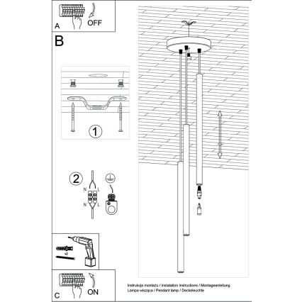 Hängeleuchte an Schnur PASTELO 3xG9/8W/230V Beton