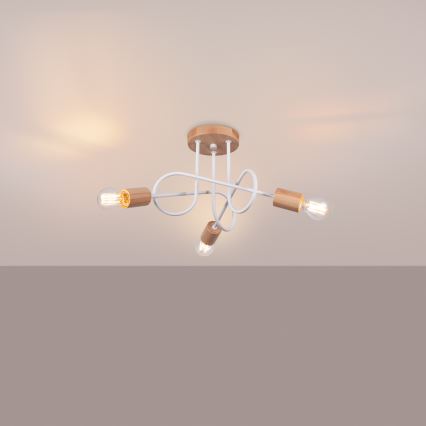 Aufbauleuchte EMBER 3xE27/15W/230V weiß/beige/Buche
