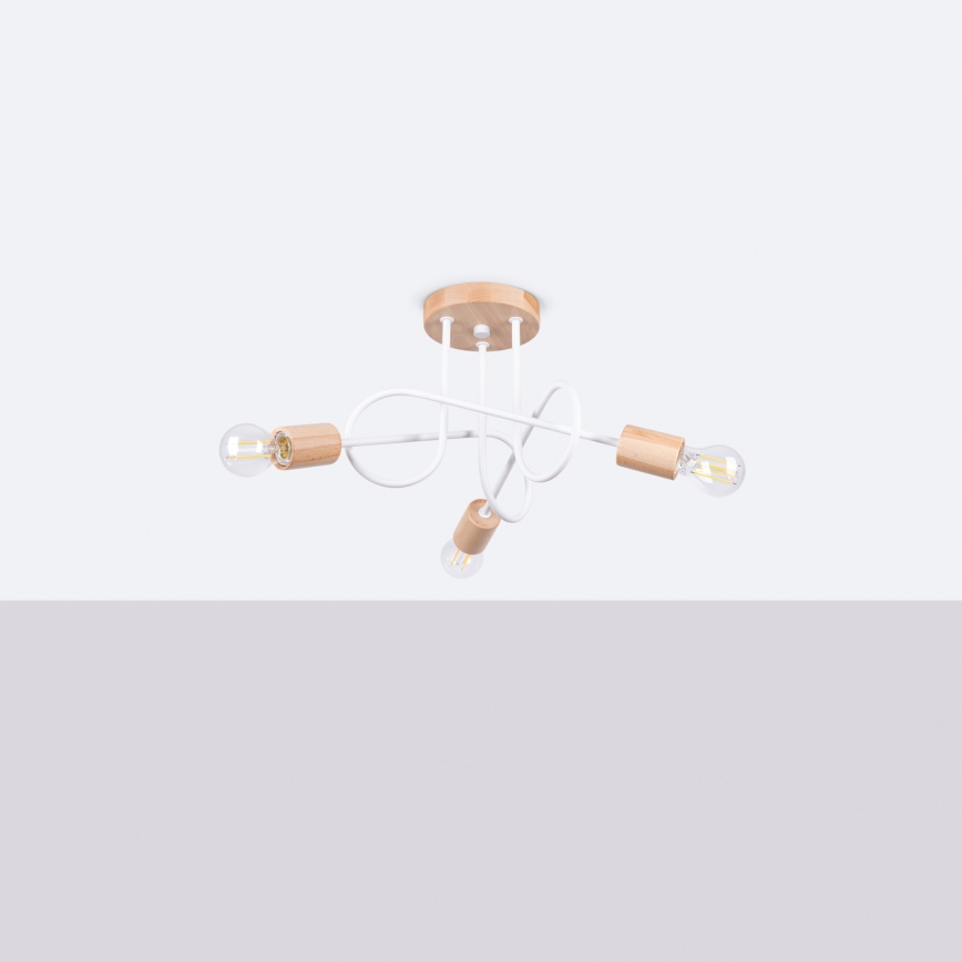 Aufbauleuchte EMBER 3xE27/15W/230V weiß/beige/Buche