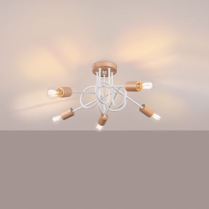 Aufbauleuchte EMBER 5xE27/15W/230V weiß/beige/Buche