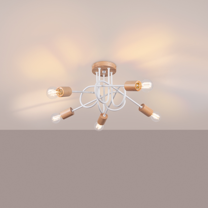 Aufbauleuchte EMBER 5xE27/15W/230V weiß/beige/Buche